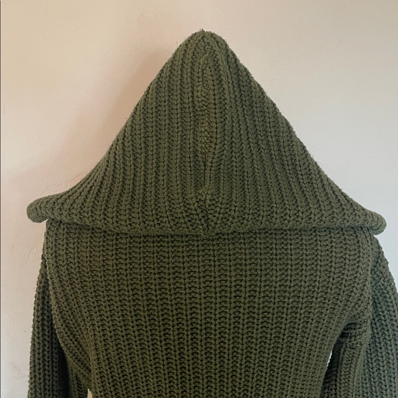 Vintage 525 America Hooded Cardigan Olive Green Ribbed Knit 100% Cotton  Sweater - Picture 9 of 12